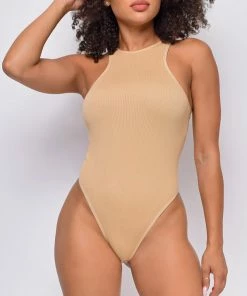 Emprada Tops Run The Racerback Nude Beige Ribbed Bodysuit