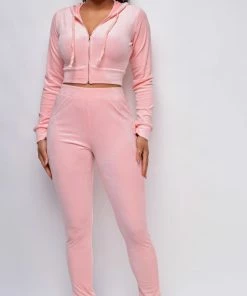 Emprada Simple Days Pink Velour Jacket And Jogger Set