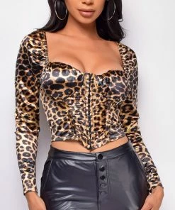 Emprada Gina Brown Leopard Print Satin Top