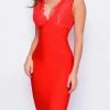 Emprada Belva Red Lace Trim Bandage Dress