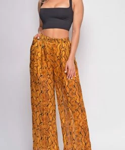 Emprada Zerina Orange Snake Skin Wide Leg Pants