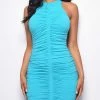 Emprada Menorca Blue Front Ruched Dress Dresses