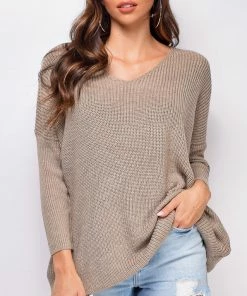 Emprada Tops Mira Beige Over Sized Knit Sweater Top