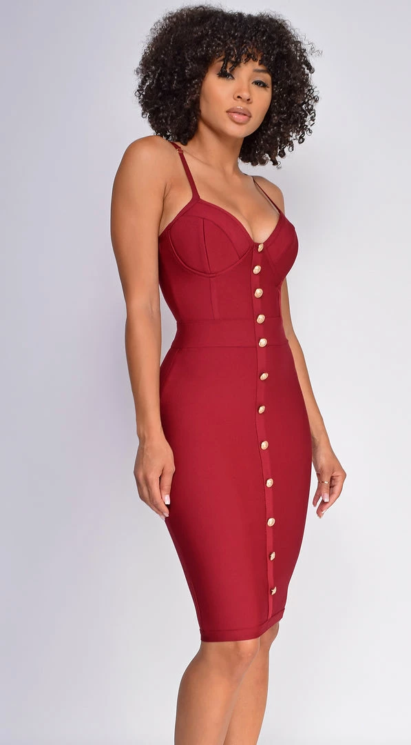 Emprada Dresses Nelinha Wine Red Gold Button Bandage Dress 3 Emprada Dresses Nelinha Wine Red Gold Button Bandage Dress