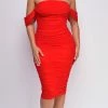 Emprada Kat Red Mesh Off Shoulder Dress