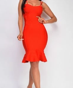 Emprada Dresses Raven Red Fluted Bandage Dress