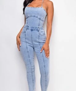 Emprada Selby Blue Denim X Back Jumpsuit Jumpsuits & Rompers