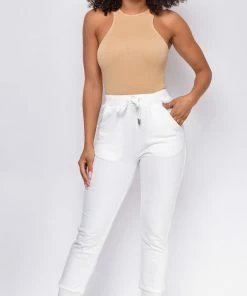 Emprada Tops Run The Racerback Nude Beige Ribbed Bodysuit