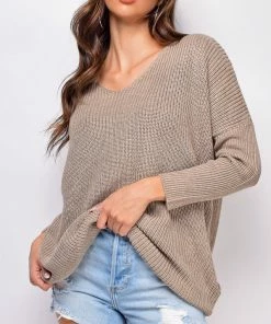 Emprada Tops Mira Beige Over Sized Knit Sweater Top