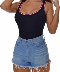 Emprada Bottoms Delain Light Blue Frayed Denim Shorts