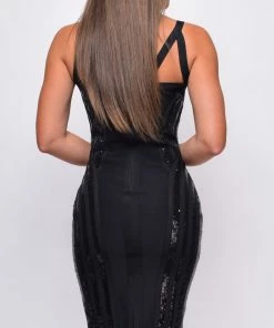 Emprada Little Black Dresses Altana Black Sequin Bandage Midi Dress