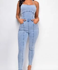 Emprada Selby Blue Denim X Back Jumpsuit Jumpsuits & Rompers