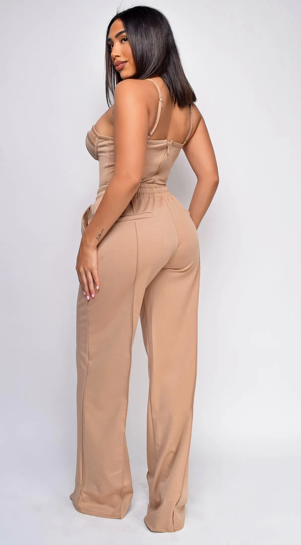 Emprada Madely Mocha Beige Bustier Wide Leg Pants Set 3 Emprada Madely Mocha Beige Bustier Wide Leg Pants Set