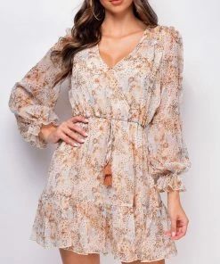 Emprada Dresses Everly Beige Floral Print Dress