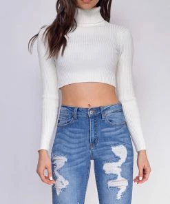 Emprada Tops Mia White High Neck Crop Top