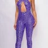 Emprada Lacie Purple Sequin Cross Over Neck Jumpsuit