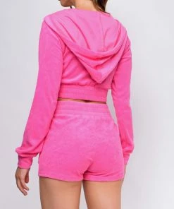 Emprada Loungewear Just The Two Of Us Pink French Terry Crop Hoodie Shorts Set