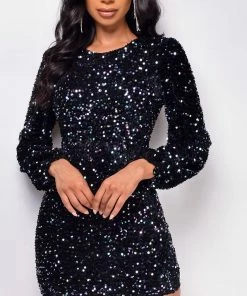 Emprada Dresses Ena Black Blue Multi Color Sequin Dress