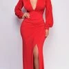 Emprada Cassie Red V Plunge Maxi Dress Dresses