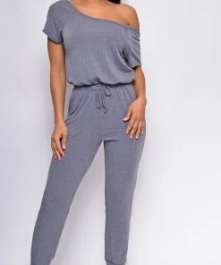 Emprada Loungewear Kendra Grey Off Shoulder Jumpsuit