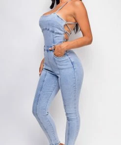 Emprada Selby Blue Denim X Back Jumpsuit Jumpsuits & Rompers