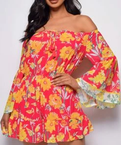 Emprada Holloway Fuchsia Pink Orange Multi Floral Print Romper