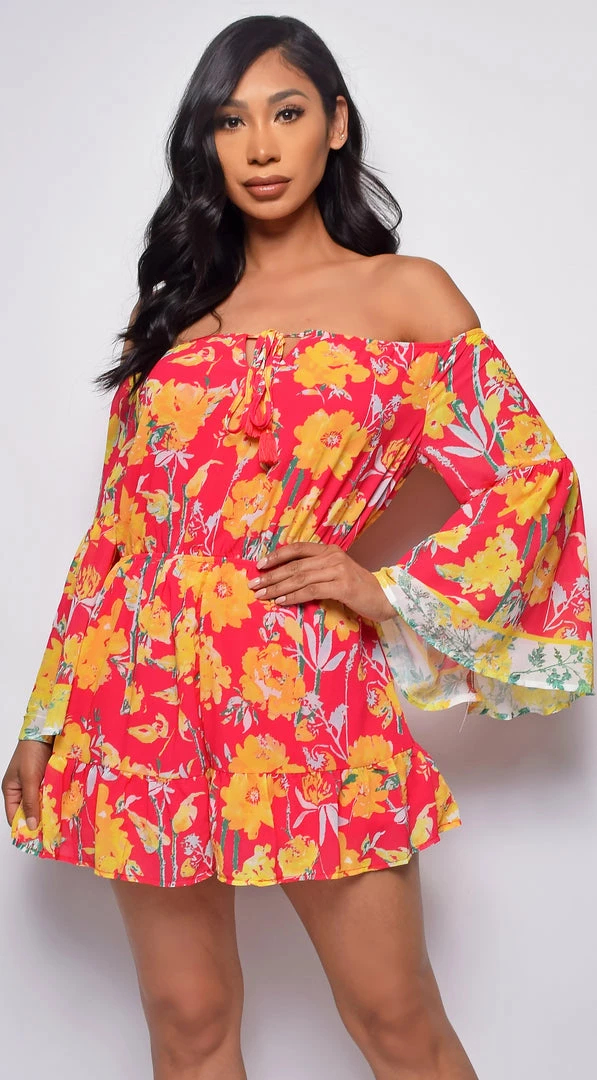 Emprada Holloway Fuchsia Pink Orange Multi Floral Print Romper 1 Emprada Holloway Fuchsia Pink Orange Multi Floral Print Romper