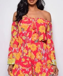 Emprada Holloway Fuchsia Pink Orange Multi Floral Print Romper