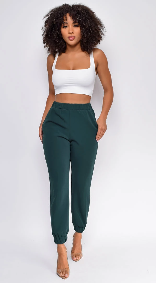 Emprada Let's Take A Run Hunter Green High Waist Joggers Loungewear 2 Emprada Let's Take A Run Hunter Green High Waist Joggers Loungewear