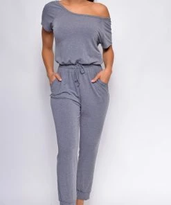 Emprada Loungewear Kendra Grey Off Shoulder Jumpsuit
