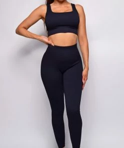 Emprada Free Motion Black Ribbed Sports Bra & High Waist Legging Set