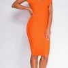 Emprada Selia Orange Off Shoulder Bandage Dress