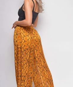 Emprada Zerina Orange Snake Skin Wide Leg Pants