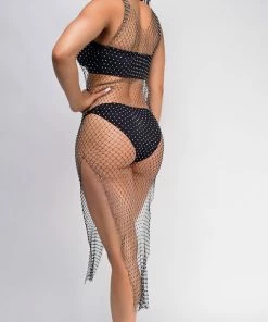 Emprada Wild Eyes Black Rhinestone Fishnet Cover Up Dresses
