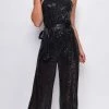 Emprada Coraline Black Sequin Belted Jumpsuit Jumpsuits & Rompers