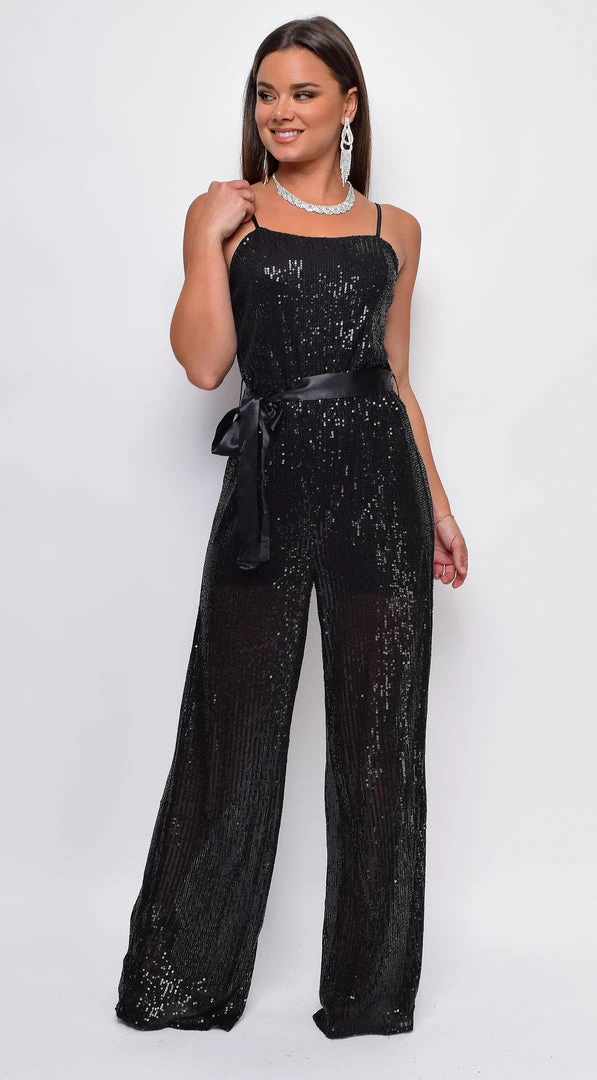 Emprada Coraline Black Sequin Belted Jumpsuit Jumpsuits & Rompers 1 Emprada Coraline Black Sequin Belted Jumpsuit Jumpsuits & Rompers