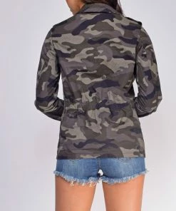 Emprada Bahati Green Camo Print Utility Jacket Outerwear