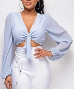 Emprada Alexi Blue Front Tie Top Tops