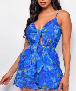 Emprada Marbella Blue Multi Color Print Romper
