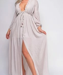 Emprada Pirae Taupe Beige Button Down Maxi Dress