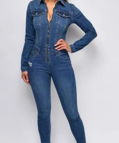 Emprada Levely Blue Denim Long Sleeve Jumpsuit Jumpsuits & Rompers