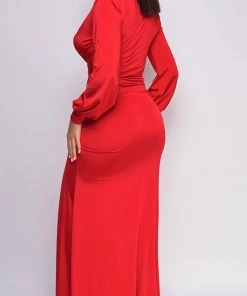 Emprada Cassie Red V Plunge Maxi Dress Dresses
