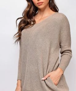 Emprada Tops Mira Beige Over Sized Knit Sweater Top