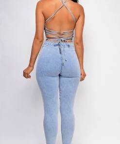 Emprada Selby Blue Denim X Back Jumpsuit Jumpsuits & Rompers