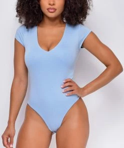 Emprada Tops Go Deep Light Blue Short Sleeve Bodysuit