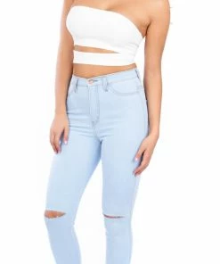Emprada Sky Light Stone Wash Knee Cut Jeans Bottoms