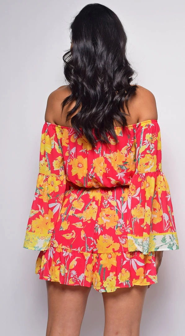 Emprada Holloway Fuchsia Pink Orange Multi Floral Print Romper 3 Emprada Holloway Fuchsia Pink Orange Multi Floral Print Romper