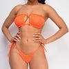 Emprada Saona Orange Red Ruched Bandeau Tie Side Bikini Swim