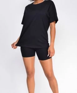 Emprada Loungewear Oversized Black T-Shirt And Biker Short Two Piece Set