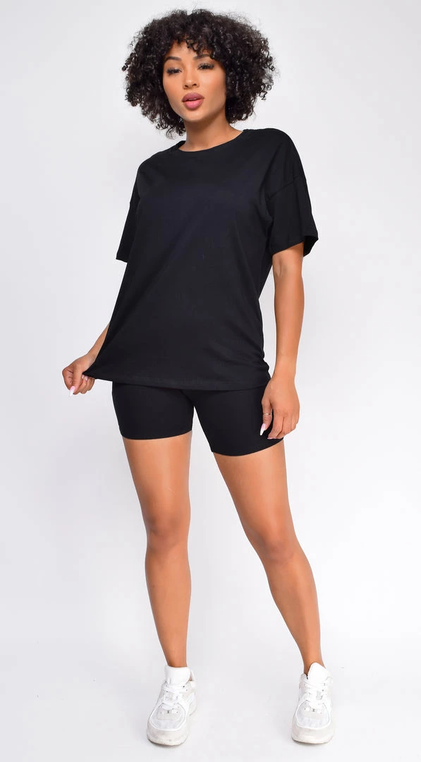 Emprada Loungewear Oversized Black T-Shirt And Biker Short Two Piece Set 1 Emprada Loungewear Oversized Black T-Shirt And Biker Short Two Piece Set
